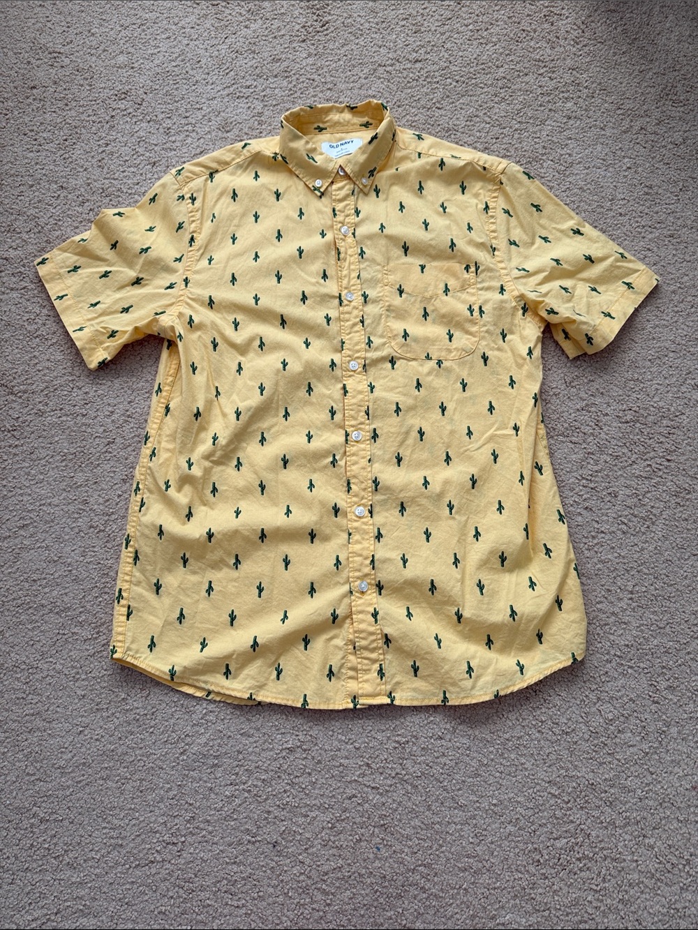 Old Navy Yellow Short-Sleeve Button-Down Shirt with Green Cactus
